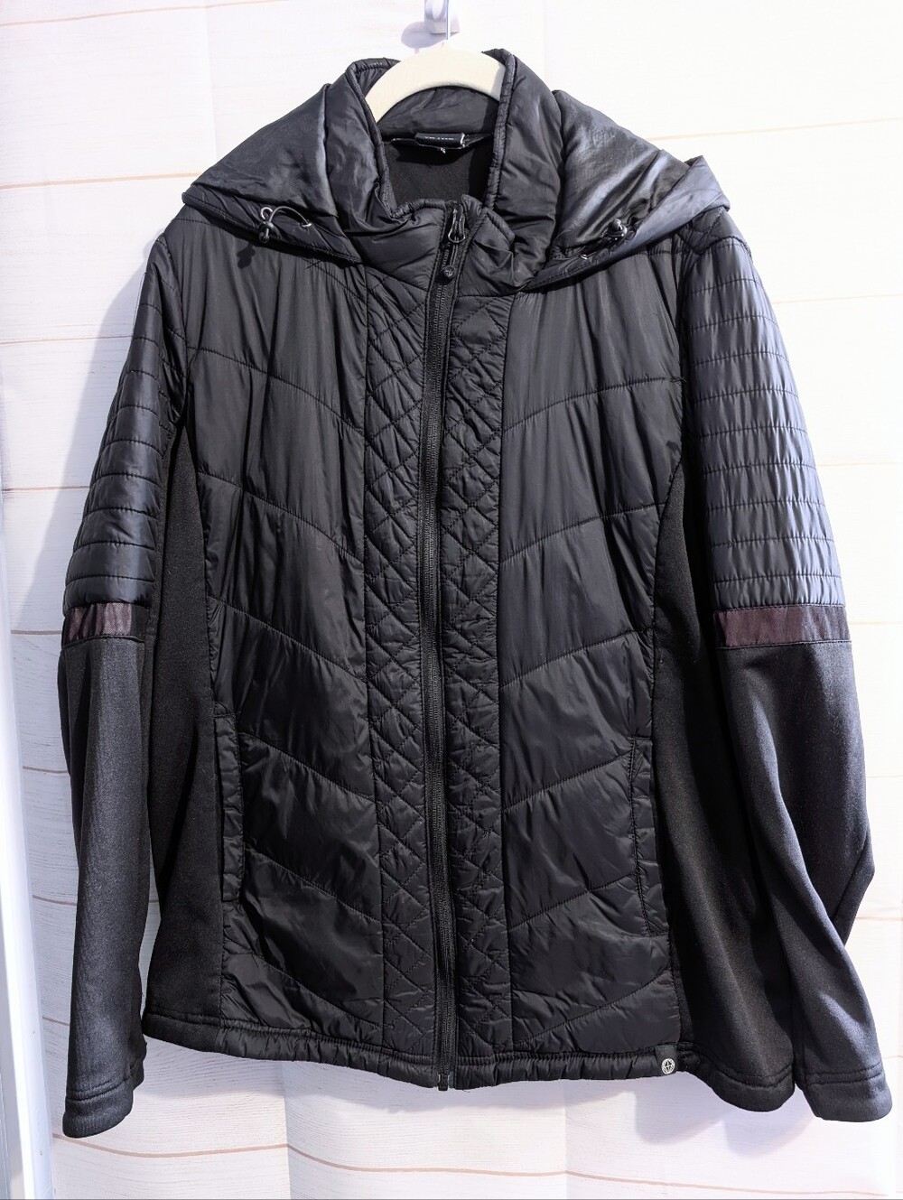 Mondetta Outdoors Project Black Quilted Hooded Jacket W/ Reflective Arm Bands